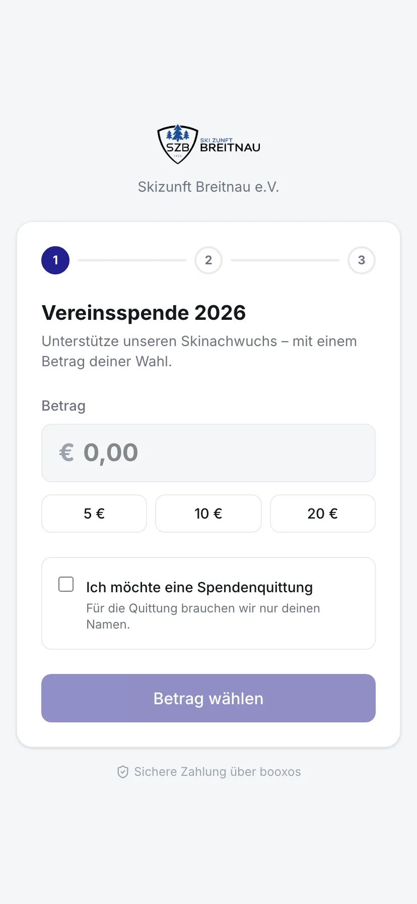 Bezahlseite einer Geldbox auf dem Handy mit Betragseingabe