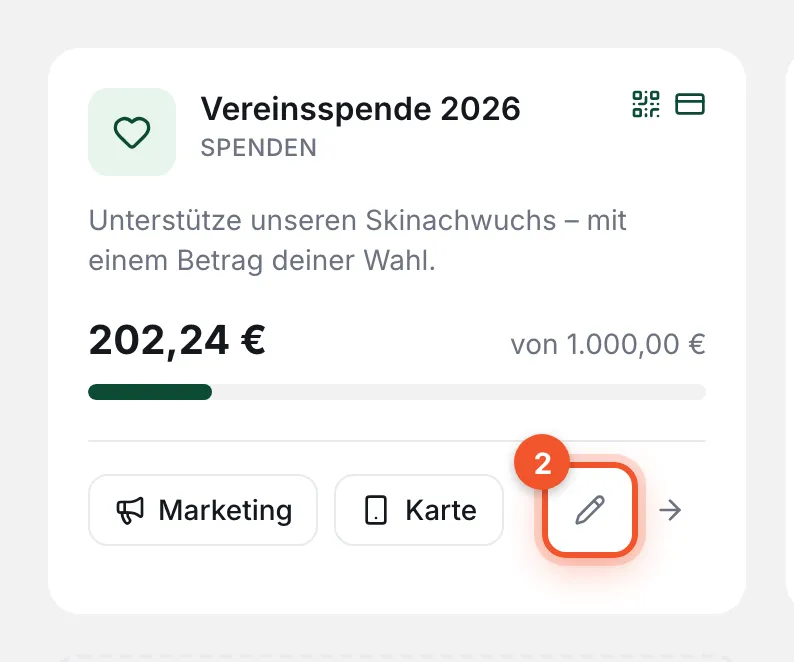 Kachel einer Geldbox mit markiertem Stift zum Bearbeiten