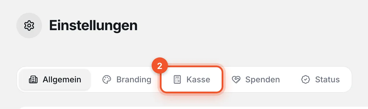 Einstellungen mit markiertem Reiter „Kasse“