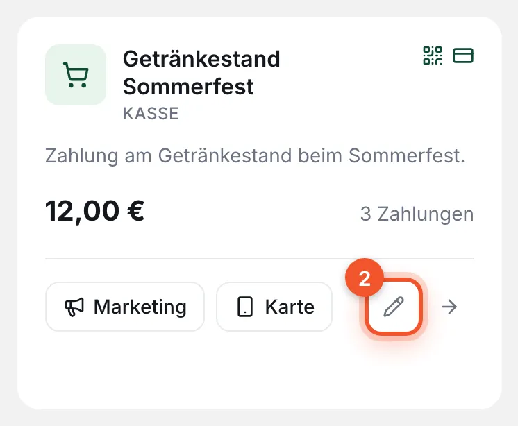 Kachel einer Kassen-Box mit markiertem Stift zum Bearbeiten