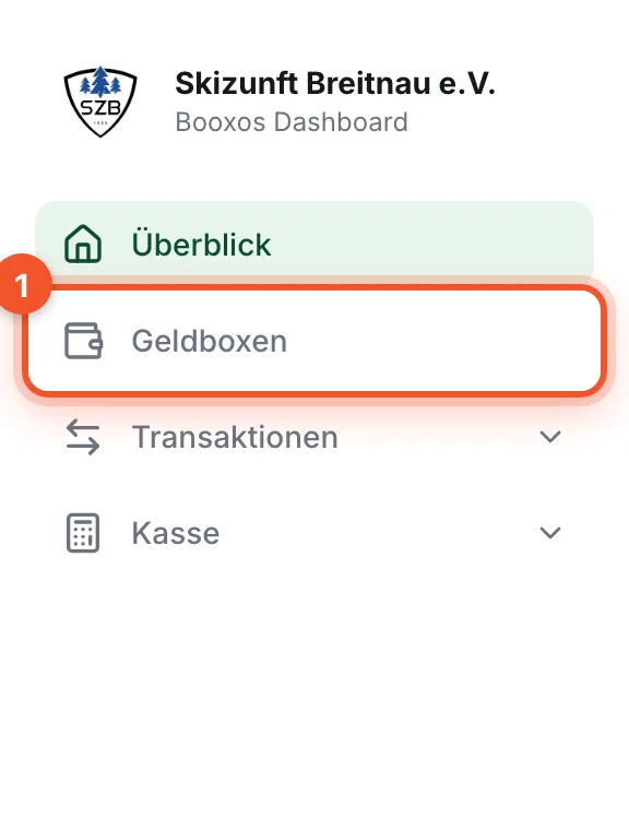 Menü links mit „Geldboxen“ markiert